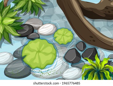 Top view of pond close up scene illustration
