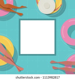 Top view Pool background. people relaxing in the pool. Summer water activities. Vector banner, poster illustration design
