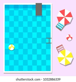 Top view of pool. Colorful summer holiday vector illustration.