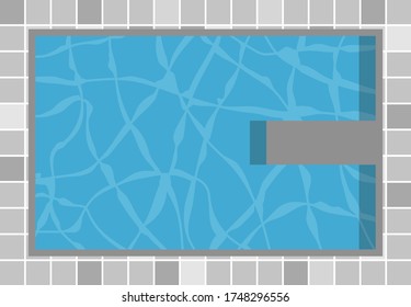 Top view pool swimming umbrellas , vector concept happy holiday , summer bed red color background clean