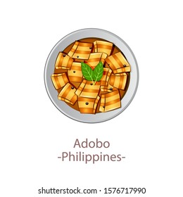 top view of popular food of ASEAN national,Adobo,in cartoon vector design