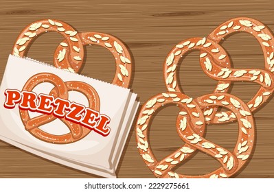 Top view of pretzel breads on the table illustration