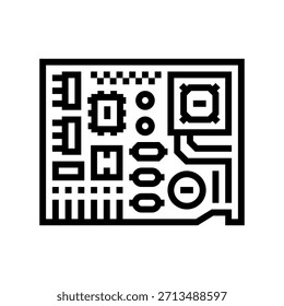 Leiterplatten-Platine in Draufsicht, Icon-Vektor. Leiterplatten-PCB-Zeichen in Draufsicht. isoliertes Kontursymbol, schwarze Illustration