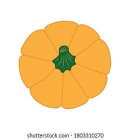 Top view pumpkin isolated on white background. Flat design style. Vector illustration. Great for holiday or original design, banners, cards, prints, textiles, logo, labels, and more creatives ideas.