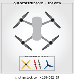 Top view of quadcopter drone with alternative propeller parts - Flat Illustration
