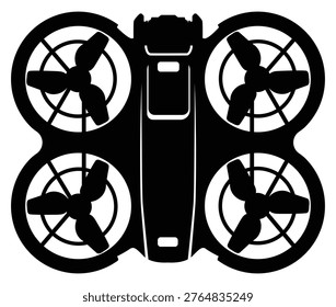 Top View Quadcopter Drone Professional Minimalist Drone Silhouette for Photography and Technology Vector