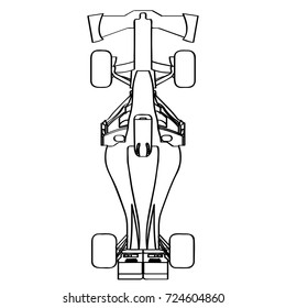 Top View Of A Racing Car, Outline Vector Illustration