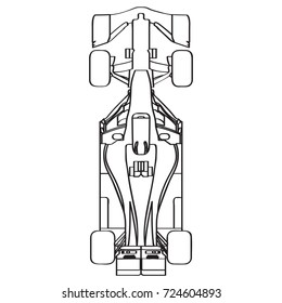 Top View Of A Racing Car, Outline Vector Illustration