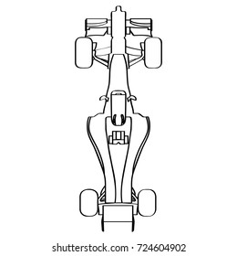 Top view of a racing car, Outline vector illustration