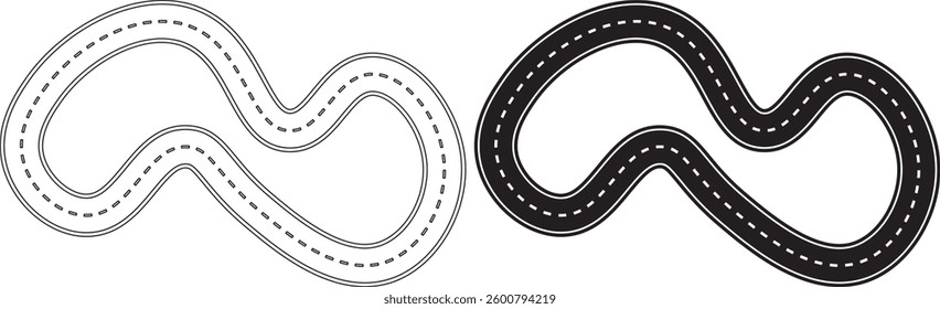 top view racing circuit icon set