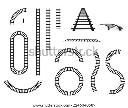 Top view Railroad contour, Train track, Tramway, subway path station. Vector flat illustration background. 
