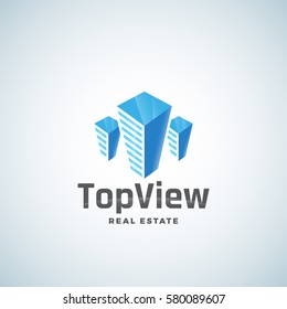 Top View Real Estate Abstract Vector Label, Emblem or Logo Template. Skyscraper Silhouette. Isolated.