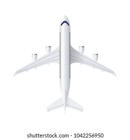 Top view of realistic airplane isolated on white background, vector illustration