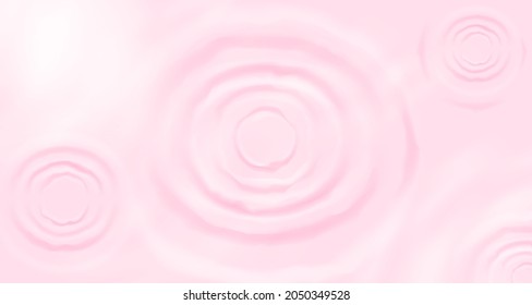 Top view realistic circle radial water ripple from rain drop on pink background. Vector illustration