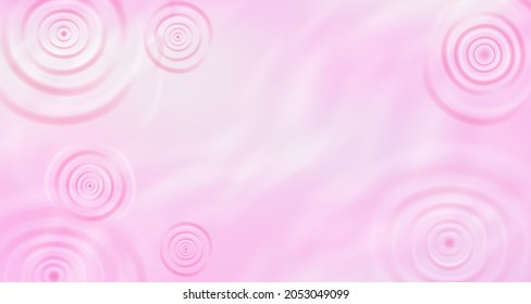 Top view realistic circle radial water ripple from rain drop on pink background. Vector illustration