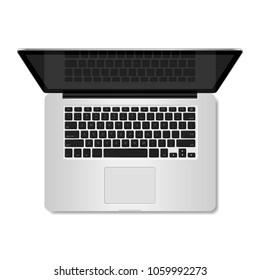 Top view of realistic computer laptop isolated on white background , vector, illustration