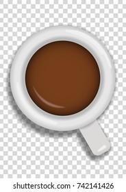 Top view of a realistic cup of coffee, isolated on transparent background. Vector illustration 
