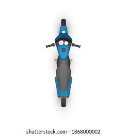 Top view of realistic glossy blue sport motorcycle isolated on white