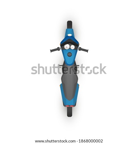 Top view of realistic glossy blue sport motorcycle isolated on white