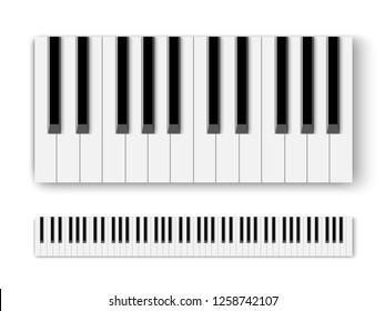 Top View Of Realistic Shaded Monochrome Piano Keyboard.