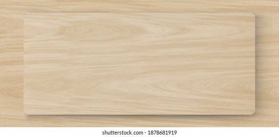 Top view of rectangle wooden stage podium product on wood texture background 3d vector illustration. Stage for display of product.