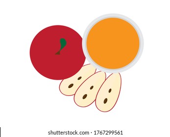 Top View of Red Apple, Apple Slices and Honey, On White Background