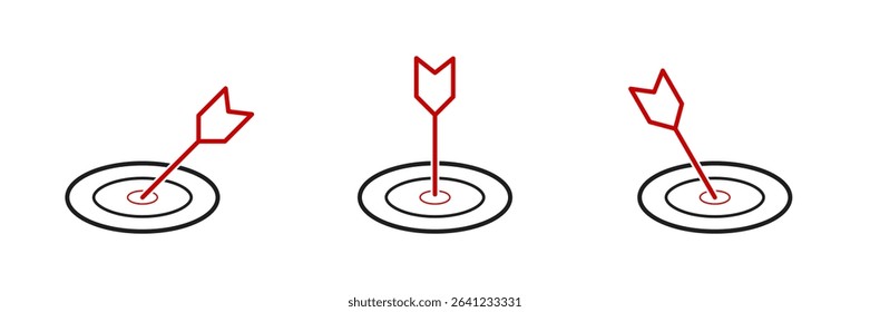 Top View Red Arrow Target Icons – Minimal Line Style Symbol for Focus, Strategy, and Precision