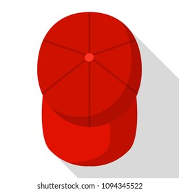 Top view of red baseball cap icon. Flat illustration of top view of red baseball cap vector icon for web design