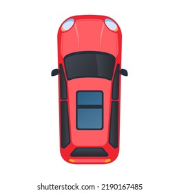 Top view of red car flat icon. Roofs of different transports, trucks and vehicles vector illustration collection. Public and private transport