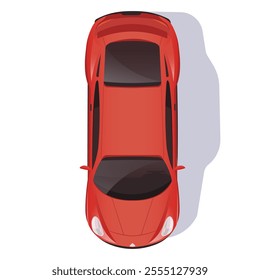 Top view of a red car illustration on a white background. Vector illustration