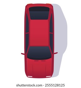 Top view of a red car on a white background. Vector illustration