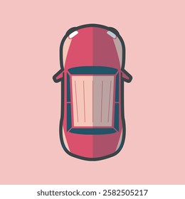 top view red car with outline flat vector design.