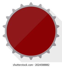 Top View Of A Red And Metallic Crown Cork Or Bottle Cap In Flat Style And Long Shadow.