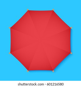 Top view of red umbrella, protection from rain or sun, vector illustration