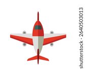 Top view red and white airplane isolated on a white background vector illustration