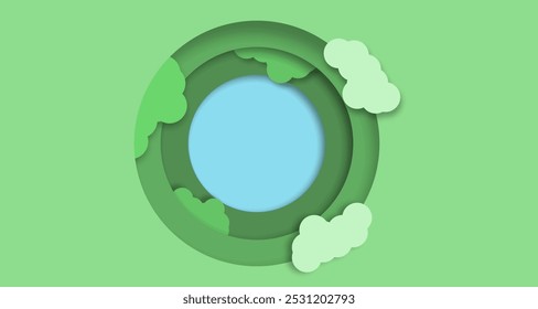 Top view river and forest paper cut style nature background.