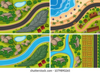 Top View of River and Nature illustration