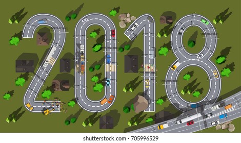 Top view road with 2018 figures
