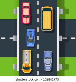 Top view of the road with cars streets traffic city