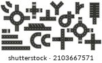 Top view Road elements. Set of Design Element for city map. Street with footpath and crossroad set. Road seamless constructor. Highway asphalt path traffic street. Street junction and road object
