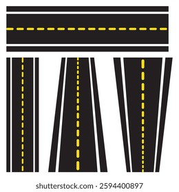 
Top view Road elements. Set of Design Element for city map. Street with footpath and crossroad set. Road seamless constructor. Highway asphalt path traffic street. Street junction and road object