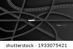 Top view of road and highway junction, intersections and overpasses in vector illustration.
