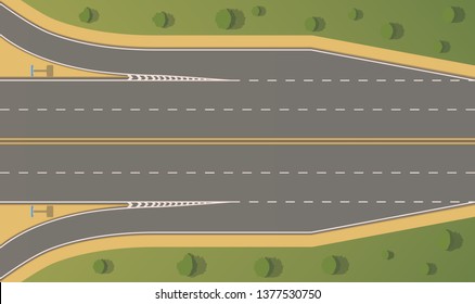 Top view road junction. Right turn branches and congresses.Vector flat illustration.