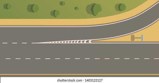 Top view road junction. Right turn branches and congresses.Vector flat illustration.