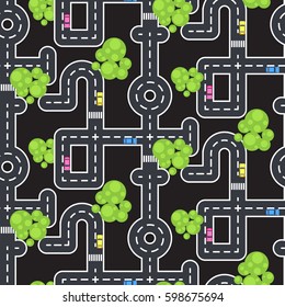Top view roads and streets seamless vector pattern.
