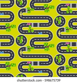 Top view roads and streets seamless vector pattern.