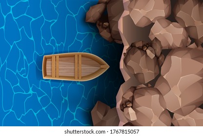 top view of rock cave in the ocean