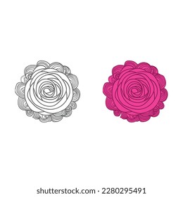 Top view Roses Coloring book and coloring page, line art vector.