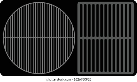 A Top View of a round and a rectangular Grill Surface on a black background.  Created in layers for easy modification and isolation