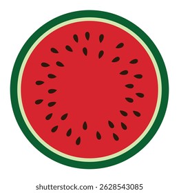 Top view of round watermelon slice. Flat vector design for summer food and fruit themes.
